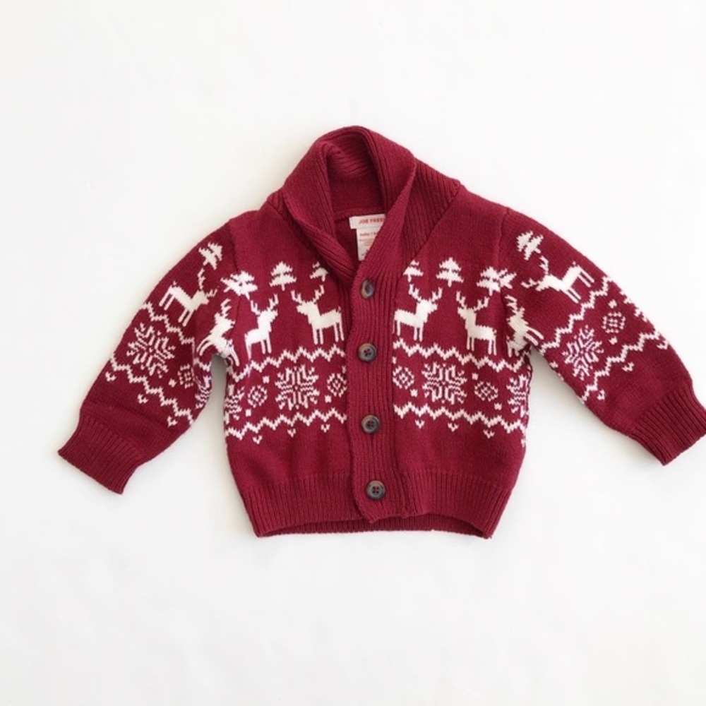 Joe Fresh red reindeer cardigan EUC 6-12 months